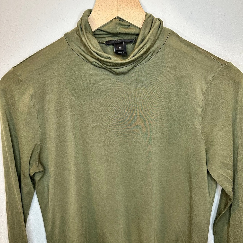 J. Crew Turtleneck Top Women‎ Med Olive Green 100% Tencel Lyocell Layering Silky - Picture 6 of 16